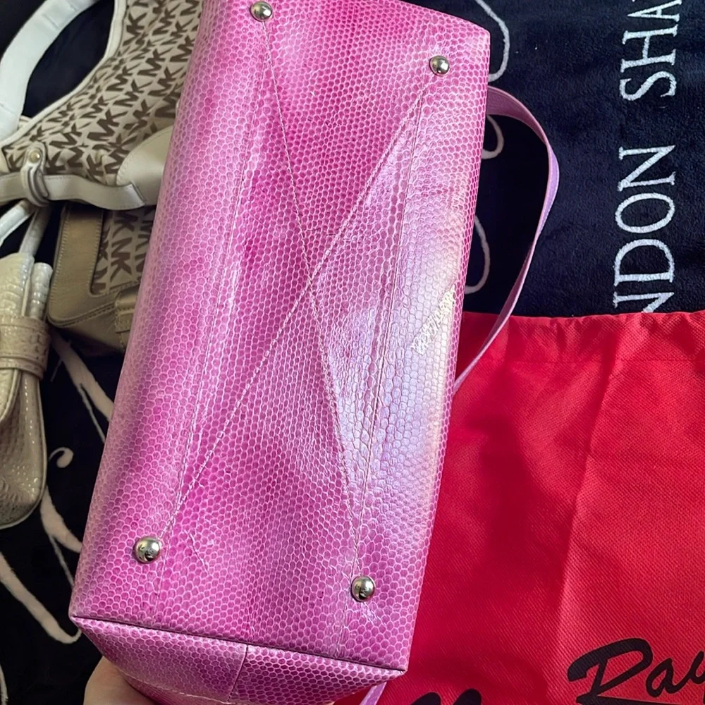 RARE NINA RAYE 90s VINTAGE DESIGNER Pink Satchel Bag  GENUINE SEA SNAKE SKIN